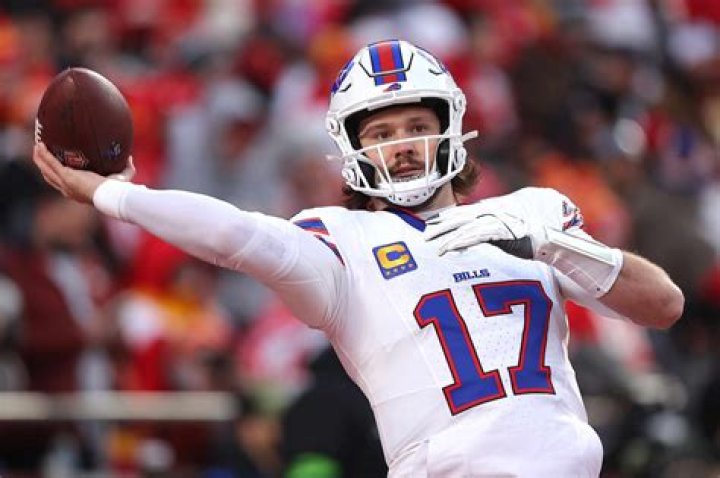 Josh Allen playing for the Buffalo Bills and the University of Wyoming.