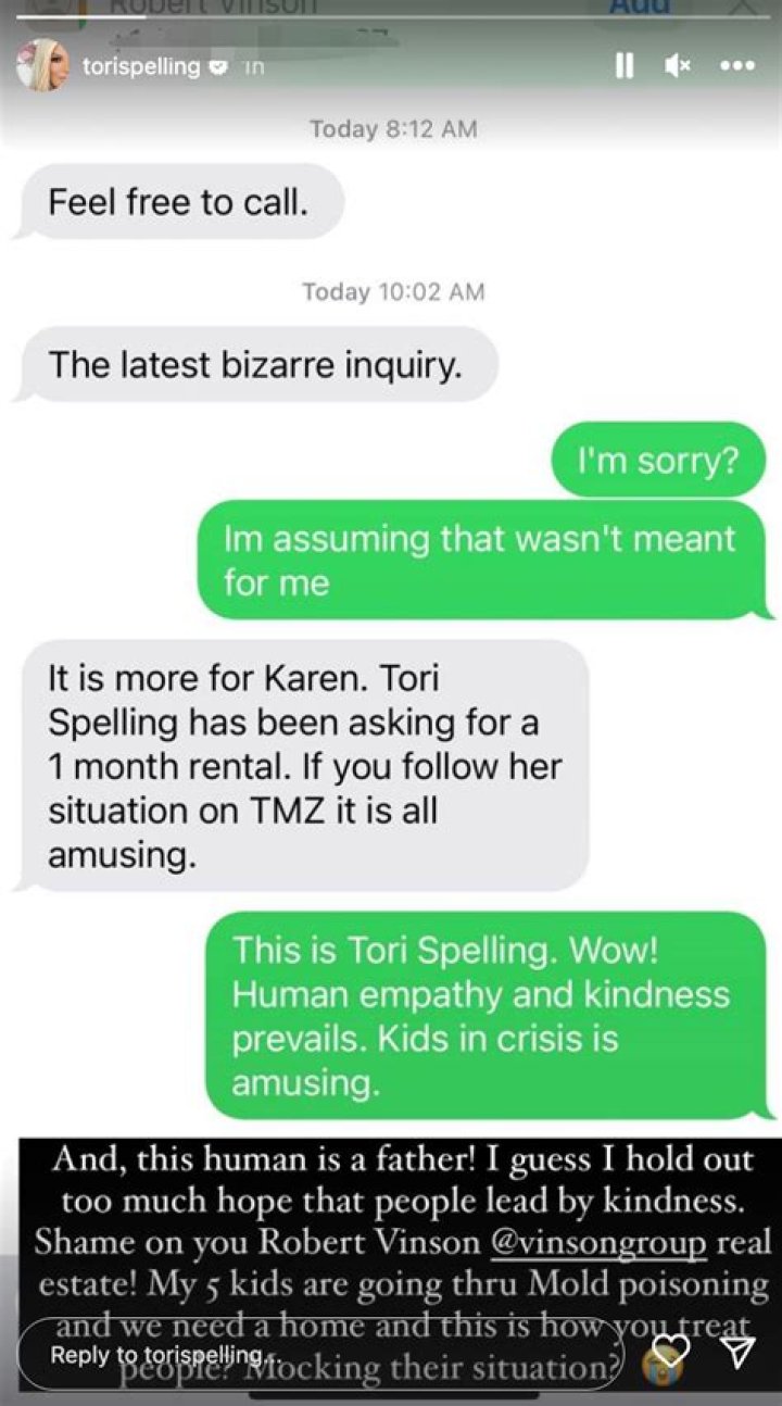 Tori Spelling leaks texts from realtor 'mocking' family's 'crisis